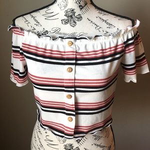 Cropped off the shoulder top.